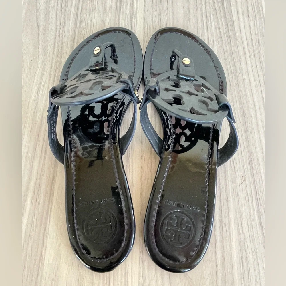 Tory Burch Glossy Black Sandals - Picture 2 of 10